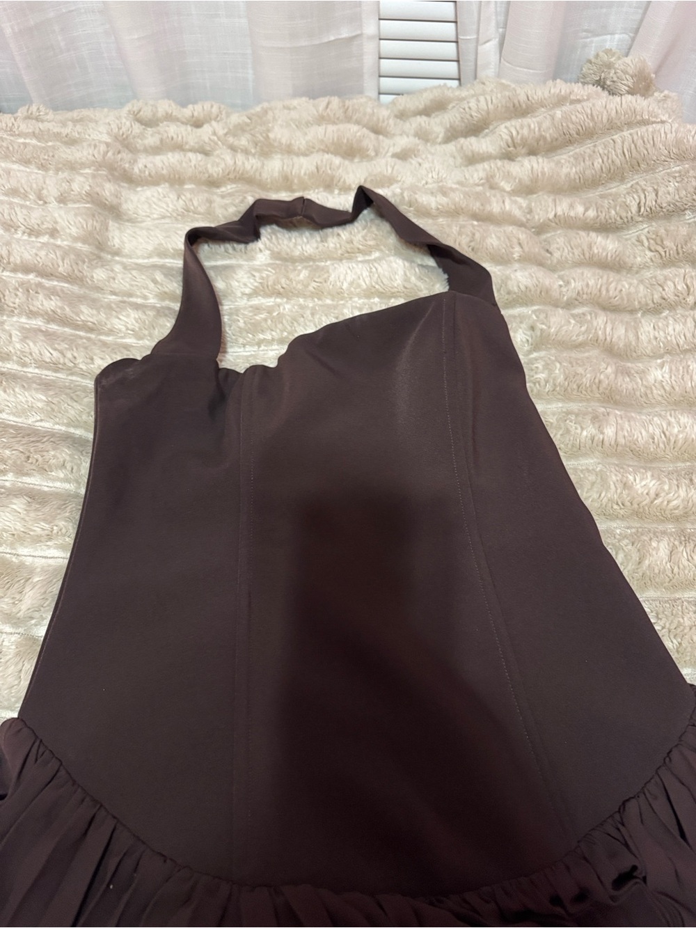 Meshki Stacie Pleated Halter Dress in Cacoa - Picture 5 of 13